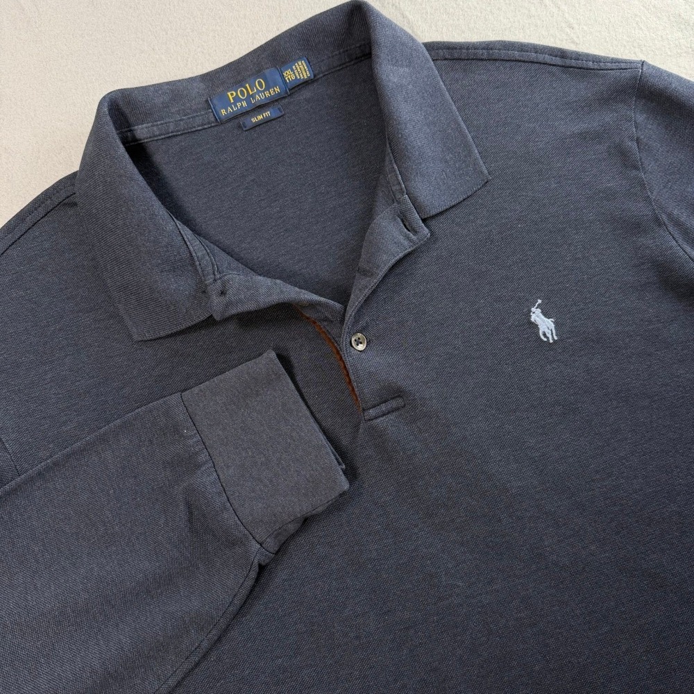 Polo Ralph Lauren Polo XXL Navy Blue Slim Fit Long Sleeve Fall Staple Old Money